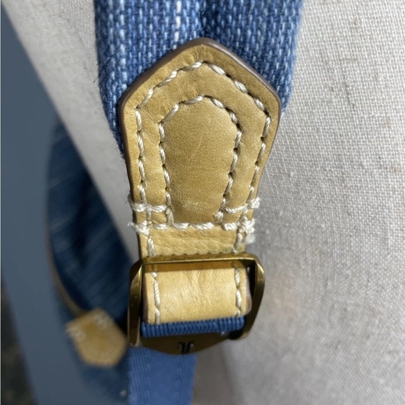 Frye Ivy Blue Denim Mini Backpack Striped Cotton Leather Gold Zipper - Picture 11 of 11